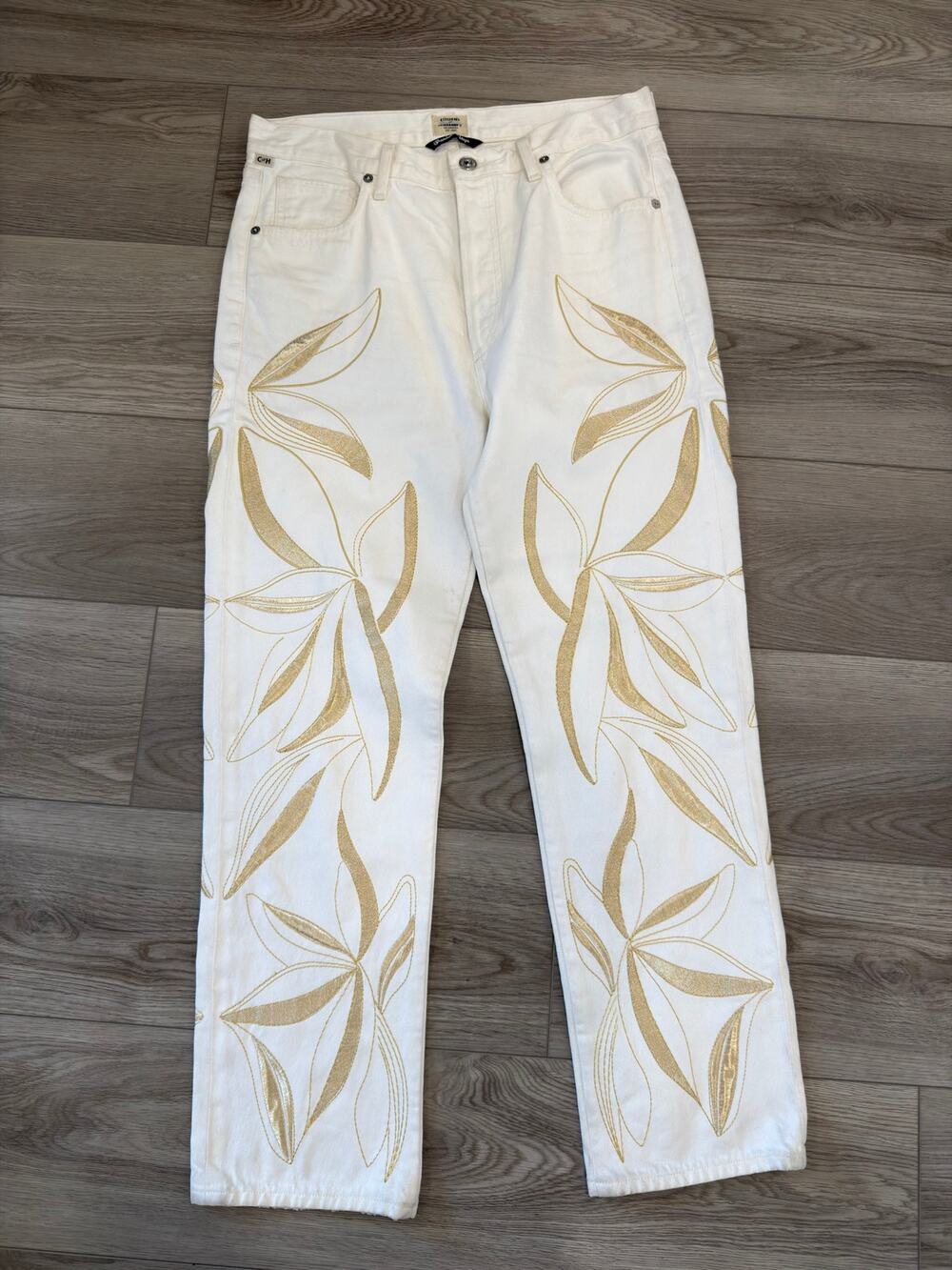 Citizens of Humanity Olivia White Gold Embroidery High Rise Slim Ankle Jeans 27